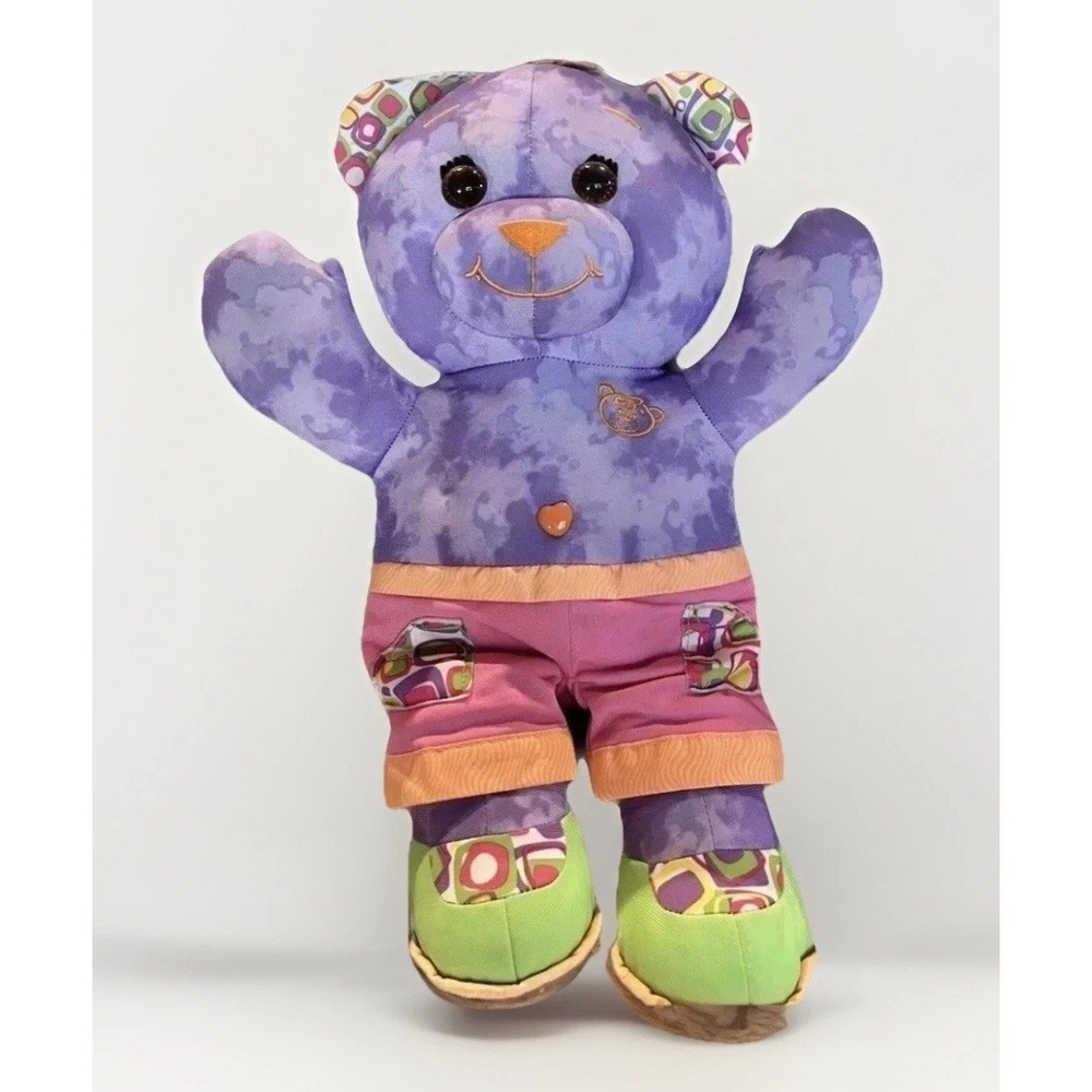 2005 Jakks Doodle Bear Pink Purple Nylon Fabric Markable Stuff‎ Animal Plush
